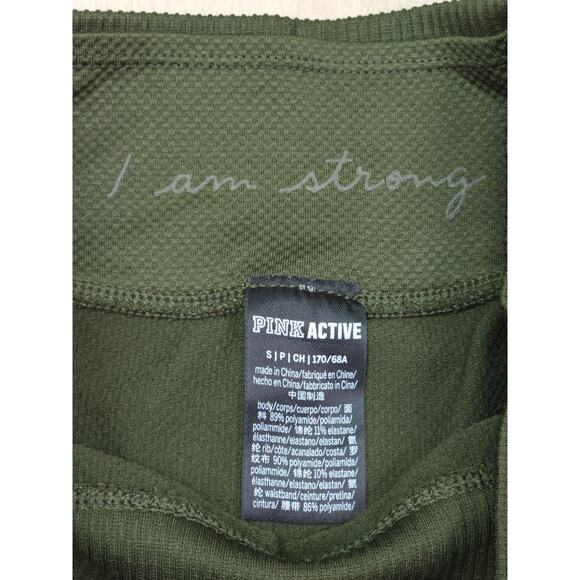 PINK Active Size S “I Am Strong” Olive Green Seamless High-Waisted Leggings - Picture 2 of 13